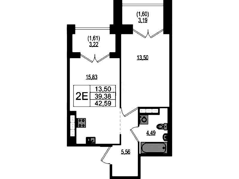 1-комнатная квартира 42.59 м², 4/4 эт., ЖК «Ranta Residence»